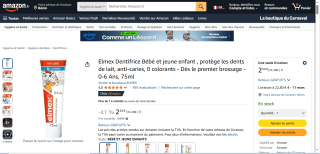 Dentifrice Elmex pour enfant - 75ml, 0-6 Ans à 2,34€