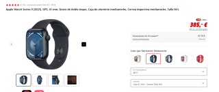 Apple Watch Series 9 (2023), GPS, 41mm por solo 375€