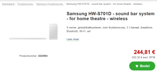 Samsung soundbar Ultra Slim HW-S701D - Wit (2024) voor €244,81 bij Proshop