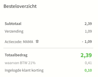 Kortingscode voor 1 gratis postzegel t.w.v. € 1,09 op één moederdagkaart naar keuze bij Kaartje2go