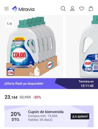 Pack de 5×34 Lavados Colon Nenuco por 18,53€.