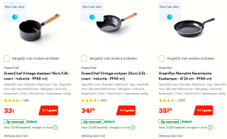 1 + 1 gratis op diverse pannen, van bv Tefal, Brabantia, Demeyere, Greenchef en meer bij Bol.com