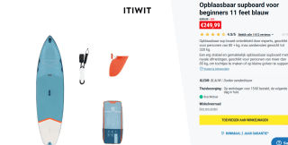Itiwit Opblaasbaar supboard voor beginners 11 feet blauw voor €249,99 bij Decathlon