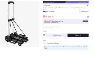 Carretilla de Mano Portátil Plegable por 16.99€ (Cuenta Nueva 10.2€)