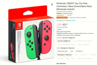 Nintendo Switch Joy-Con Controller paar - Neon Groen en Roze voor €61,95 bij Amazon