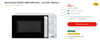 Microondas KUNFT KMW-4459 de 20 litros por 45€