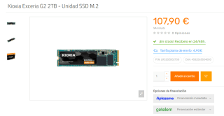 Kioxia Exceria G2 Unidad SSD 2TB NVMe M.2 2280 por 107,90€