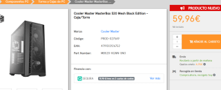 Caja PC Cooler Master MasterBox 520 Mesh Blackout Edition por 59.96€