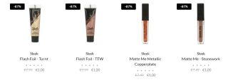 Diverse make-up van bv Gosh, Sleek en meer voor €1 bij Anvy