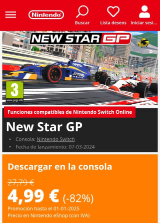 New Star GP Nintendo Switch por 4,99€.