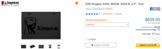 SSD Kingston A400, 960GB SATA III por $659 en CyberPuerta