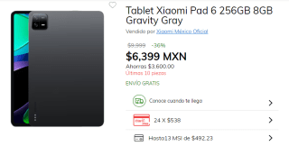 Tablet Xiaomi Pad 6 256GB por $6,399 en Claro Shop