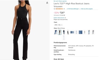 Levi's 725 high waist bootcut jeans zwart voor €54,98 bij Amazon
