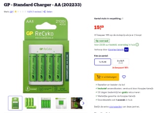 GP USB batterijoplader met 4 AA batterijen voor €15,49