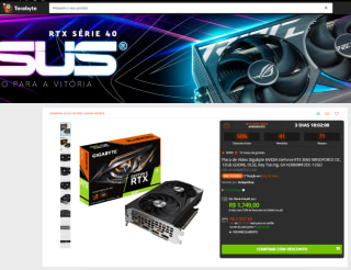 Placa Gráfica da Gigabyte, modelo NVIDIA GeForce RTX 3060 de 12GB - R$ 1.749