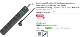 Brennenstuhl Stekkerdoos 6-Voudig met Overspanningsbeveiliging voor €10,89 met Amazon Prime