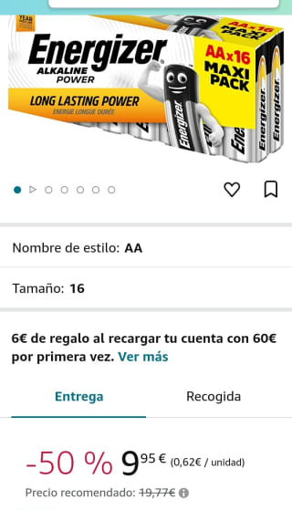 Energizer Alkaline Power, Pack de 16 pilas AA por 9,95€.