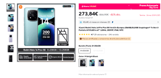 Xiaomi Redmi Note 14 Pro Plus 5G de 8GB/256GB por 273,84€ envío desde España