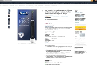 Oral-B Vitality Pro Cepillo de Dientes Eléctrico con Mango Recargable y 1 Cabezal Braun por solo 24,99€