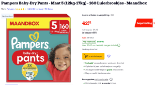 Pampers Baby-Dry Pants Maat 5 maandbox - 160 luierbroekjes - 12kg-17kg voor €42,52 bij Bol.com