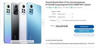 Xiaomi Redmi Note 12 Pro 4G de 8GB/256GB por 187,20€