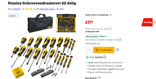 Stanley 42 delige Schroevendraaier set voor €17,50 bij Bol