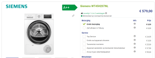 Siemens iQ300 WT45H207NL - Wasdroger - Warmtepompdroger - 8 kg A++ Wit voor €579 bij Beterwitgoed