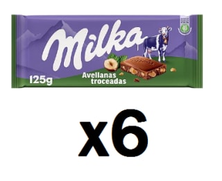 6 Tabletas de Chocolate con leche con avellanas troceadas Milka 125 g. por 8.12€