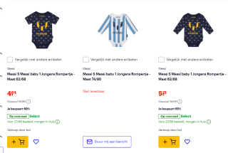 Diverse Messi baby rompertjes v.a. €4,64 bij Bol