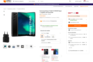 Samsung Galaxy Z Fold5 12/256GB Negro + Cargador de Pared 25W a solo 909€