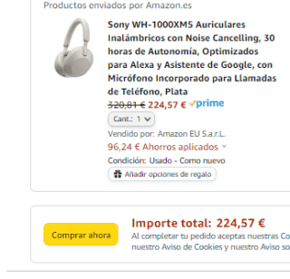 Auriculares Sony WH-1000XM5 reacondicionado Como nuevo por 224,57€