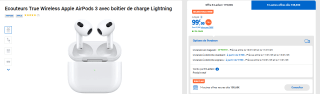 Ecouteurs sans fil Apple AirPods 3 avec boîtier de charge Lightning à 99€