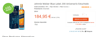 Johnnie Walker Blue Label 200 Aniversario Estuchado por 184,95€