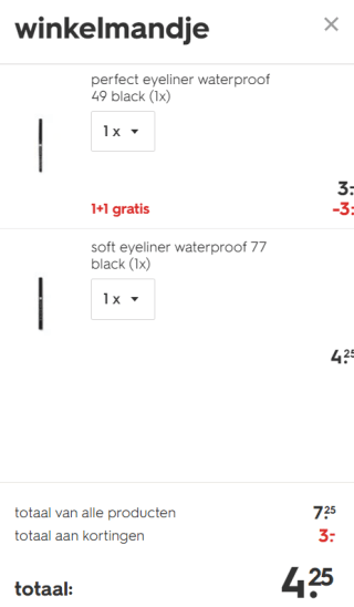 Eyeliner en kohlpotloden 1+1 gratis bij de Hema