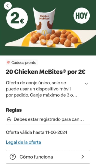20 chicken mcbites por 2€