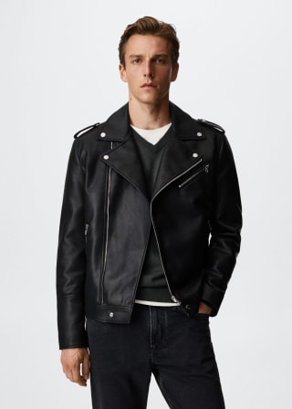 Cazadora motera clásica efecto piel Hombre Mango por solo 37,98€