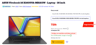 ASUS VivoBook 16 X1605VA-MB183W 16" laptop voor €729 bij Bol.com