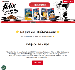 Gratis Felix kattensnacks (via e-coupon)