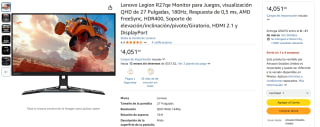 Monitor Lenovo Legion R27qe 27" por $4,051 | Descuento Amazon