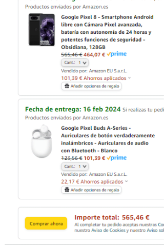 Google Pixel 8 de 128GB + Auriculares Pixel Buds A por 565,46€ (si devolvemos auriculares se nos queda 441,90€)