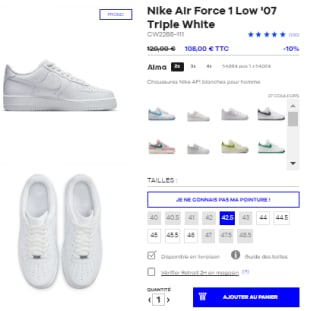 Baskets Nike Air Force 1 '07 LOW TRIPLE WHITE à 108€