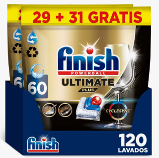 Lote Finish Powerball ULTIMATE PLUS 120 pastillas + Limpiamáquinas + Sal Lavavajillas 2Kg por 29,62€