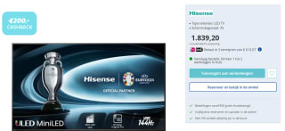 Hisense 75U8NQ Zwart voor €1.639,20 na cashback bij Electroworld