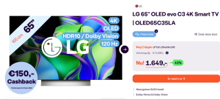 LG OLED65C35LA 4K OLED TV (2023) voor €1499 na cashback bij Ibood