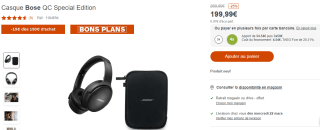 Casque sans fil à réduction de bruit Bose à 199,99€