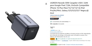 UGREEN Nexode 30W Cargador USB C GAN por 12,74€