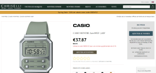 Montre Casio A100WEF-3AEF à 37,87€