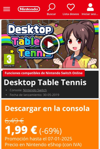 Desktop Table Tennis Nintendo Switch por 1,99€.