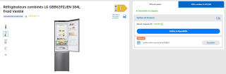 Réfrigérateurs combinés LG GBB62PZJEN à 675,90€
