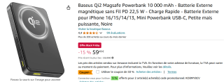 Baseus Qi2 Magsafe Powerbank 10 000 mAh voor €29,74 bij amazon